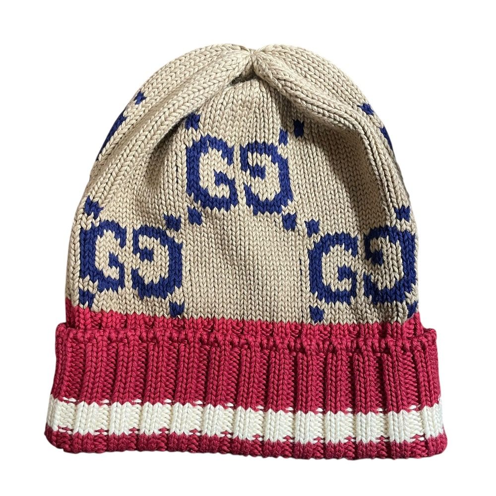 美品 GUCCI グッチ GG柄 ニットキャップ 597639 サイズL ベージュ