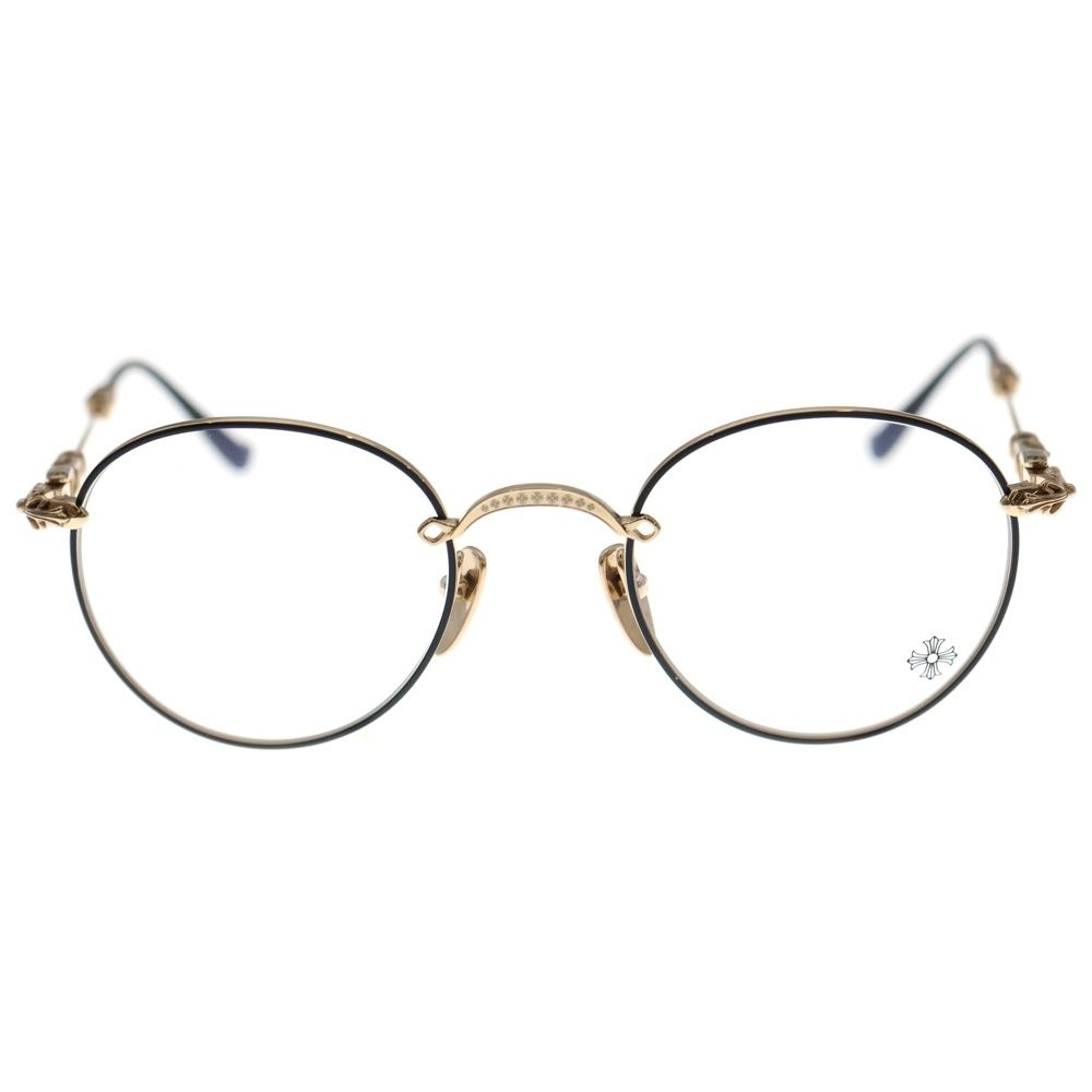 CHROME HEARTS クロムハーツ BUBBA A クロステンプルメタルフレームラウンド眼鏡 ゴールド ブラック
