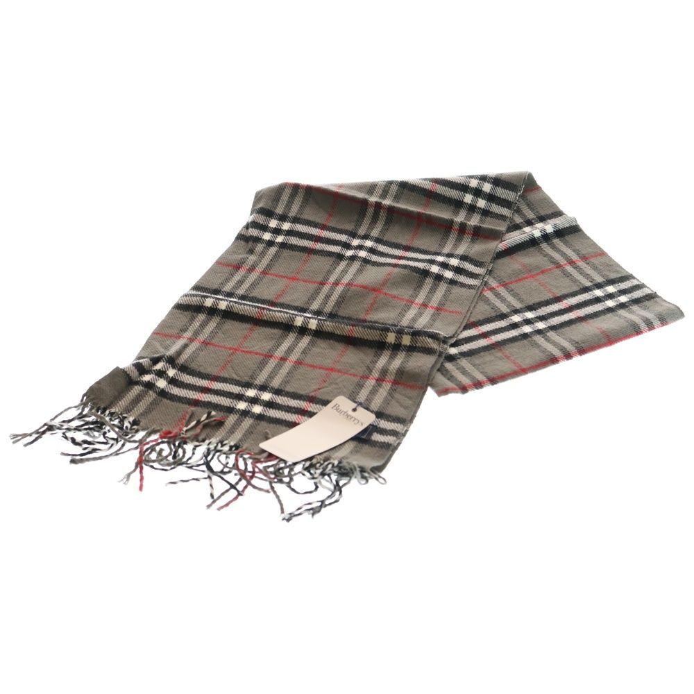 タグ付】Burberry バーバリー ウール マフラー ノバチェック グレー