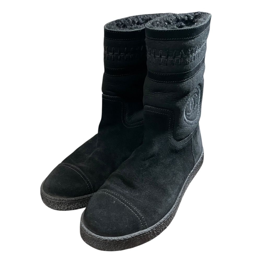 美品 CHANEL シャネル ココマーク ショートブーツ ムートンブーツ