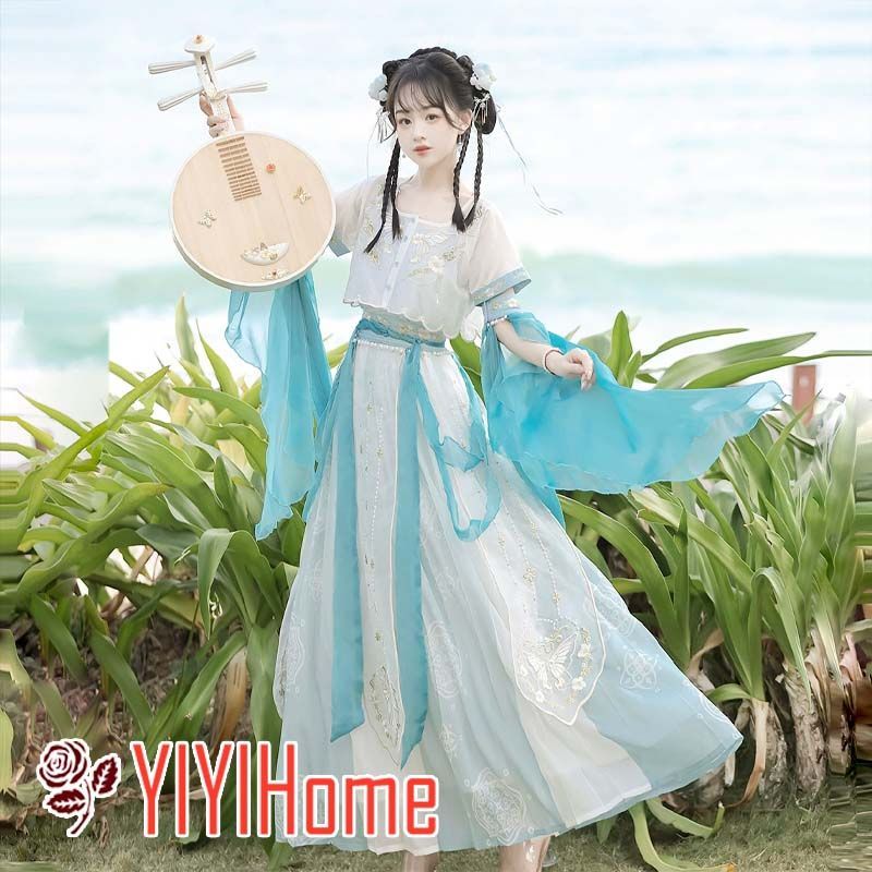 漢服 女 敦煌風 西域風 トップス インナーキャミ 手袖 スカート セット 可愛い 古風 衣装 チャイナ風 中華風 コスプレ 撮影用 舞台衣装 エスニック風 ダンス 演出用 フェミニン