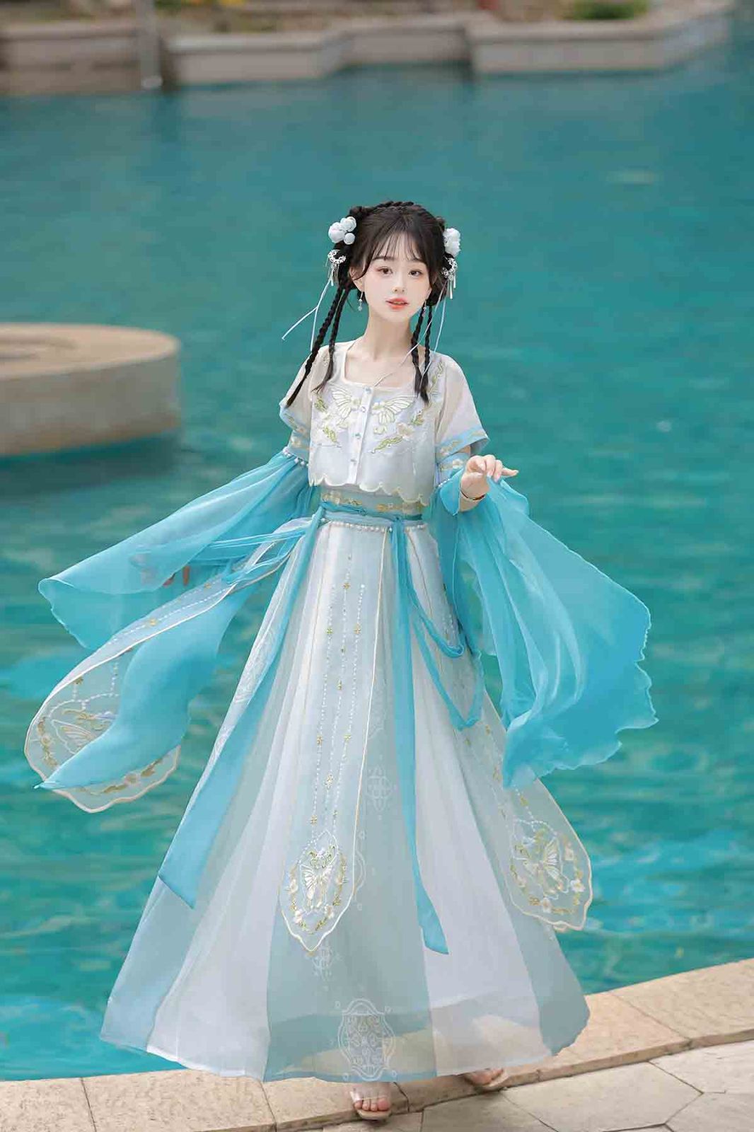 漢服 女 敦煌風 西域風 トップス インナーキャミ 手袖 スカート セット 古風 衣装 チャイナ風 中華風 コスプレ 撮影用 舞台衣装 エスニック風 ダンス 演出用 フェミニン