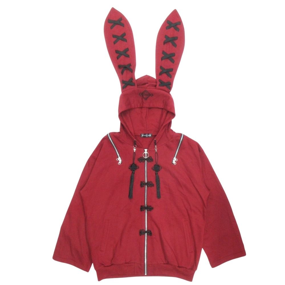 REFLEM レフレム うさ耳 チャイナ ジップアップ パーカー ジャケット ブルゾン RF 24 E 02 フリーサイズ 赤 レッド メンズ レディース 古着