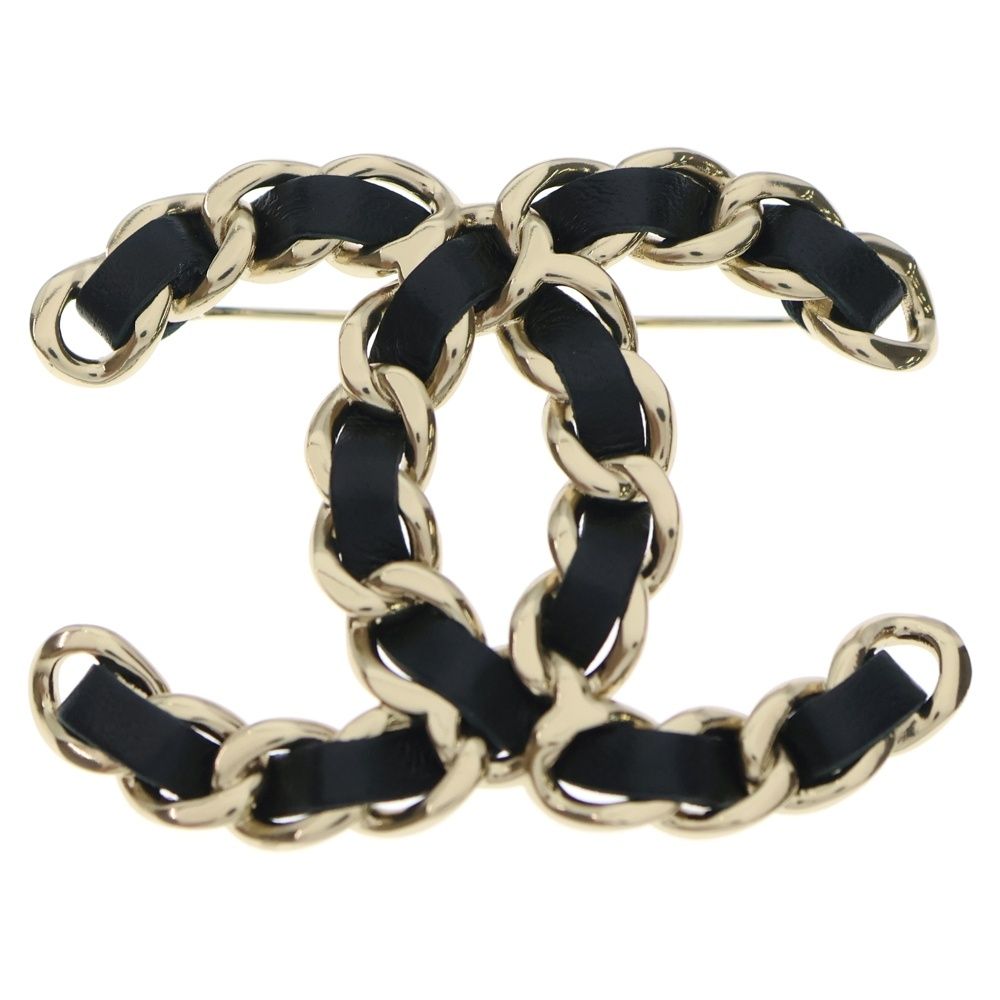 CHANEL シャネル ココマーク ブローチ GP ゴールド×ブラック B 22 V