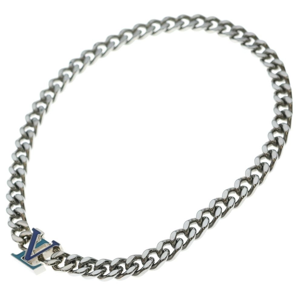 LOUIS VUITTON ルイヴィトン コリエ LVチェーン ネックレス シルバー ブルー M 00907