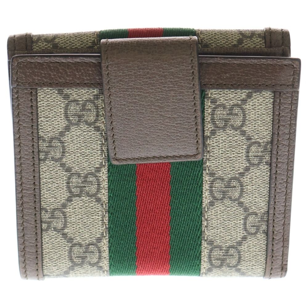 GUCCI グッチ GGスプリーム オフディア コンパクトウォレット 三つ折り財布 PVC レザー ベージュ ブラウン 523173 ゴールド金具