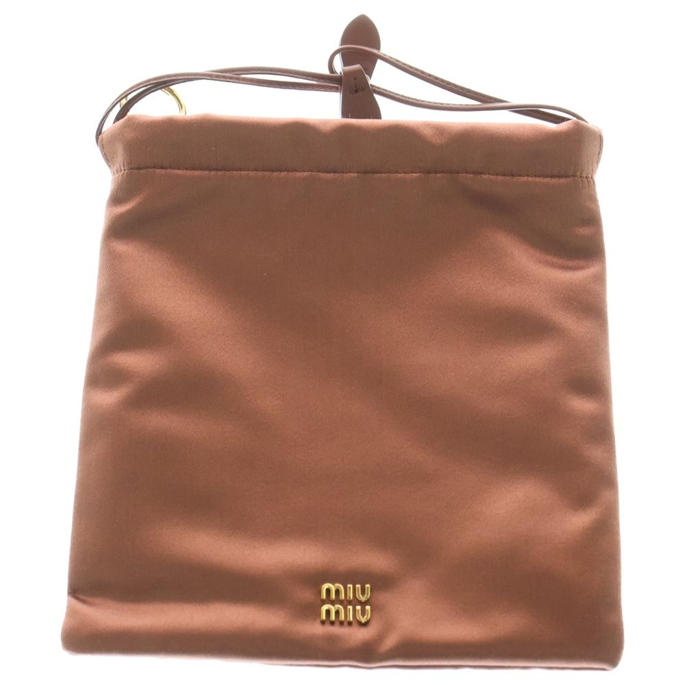 miumiu ミュウミュウ 巾着 ドローストリングバッグ ミニバッグ ポーチ ケース ピンク サテン レザー 5 NG 010 ゴールド金具