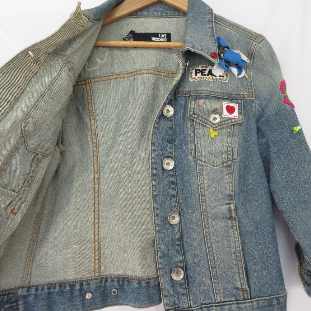 LOVE MOSCHINO ラブモスキーノ ワッペン刺繍 デニムジャケット サイズ LOVE MOSCHINO ラブモスキーノ ワッペン刺繍 デニムジャケット サイズ