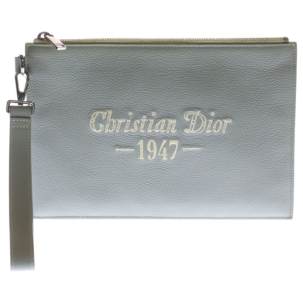 Christian Dior クリスチャンディオール 1947 Signature Grained Calfskin Clutch Bag H 62 Q シグネチャー カーフスキンクラッチバッグ グレー