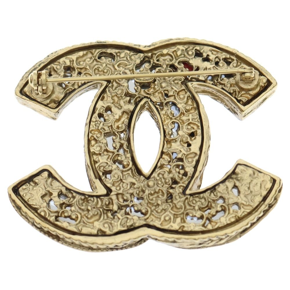 CHANEL シャネル ココマーク ストーン ブローチ ピンバッジ ゴールド