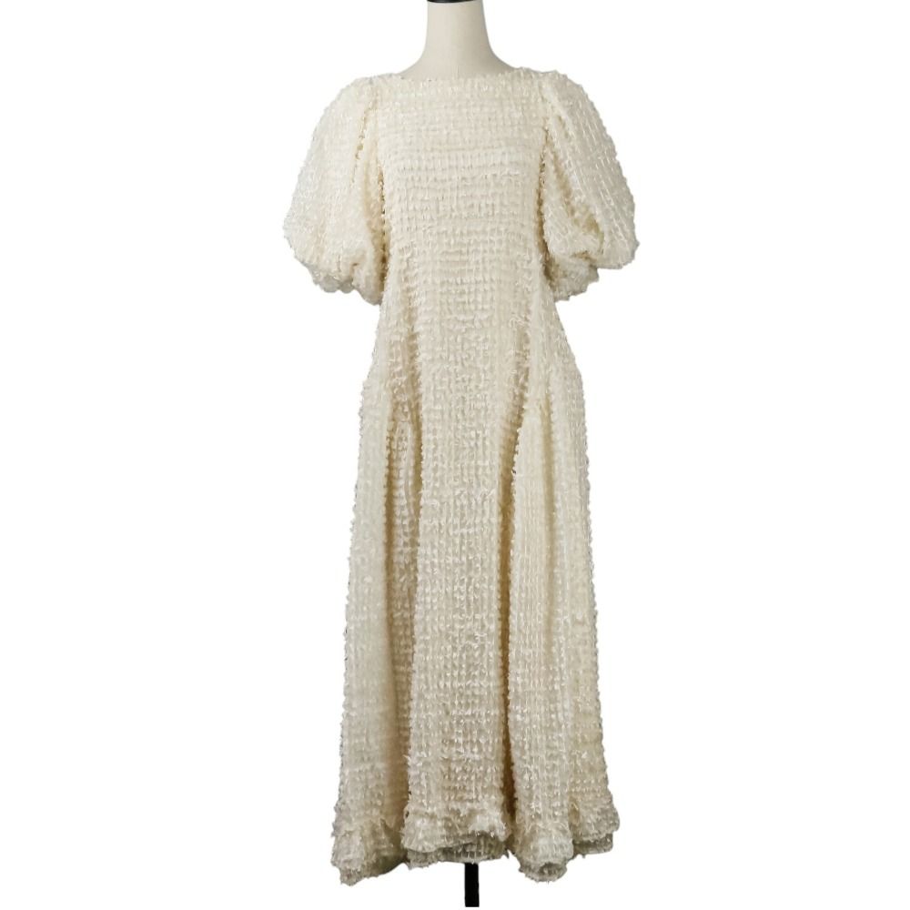 ♥ 25 SS Rosy luce ロージールーチェ ボリューム バックオープン ワンピース M アイボリー レディース 古着