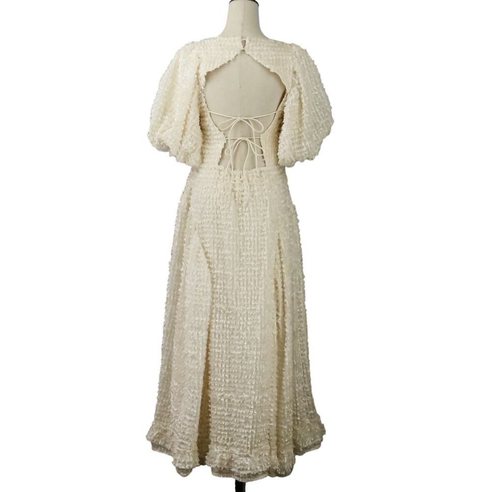  25 SS Rosy luce ロージールーチェ ボリューム バックオープン ワンピース M アイボリー レディース 古着 半袖 その他