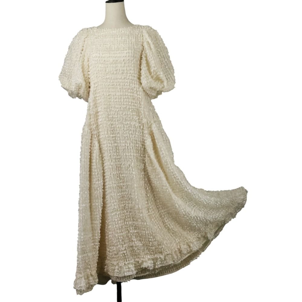 25 SS Rosy luce ロージールーチェ ボリューム バックオープン ワンピース M アイボリー レディース 古着