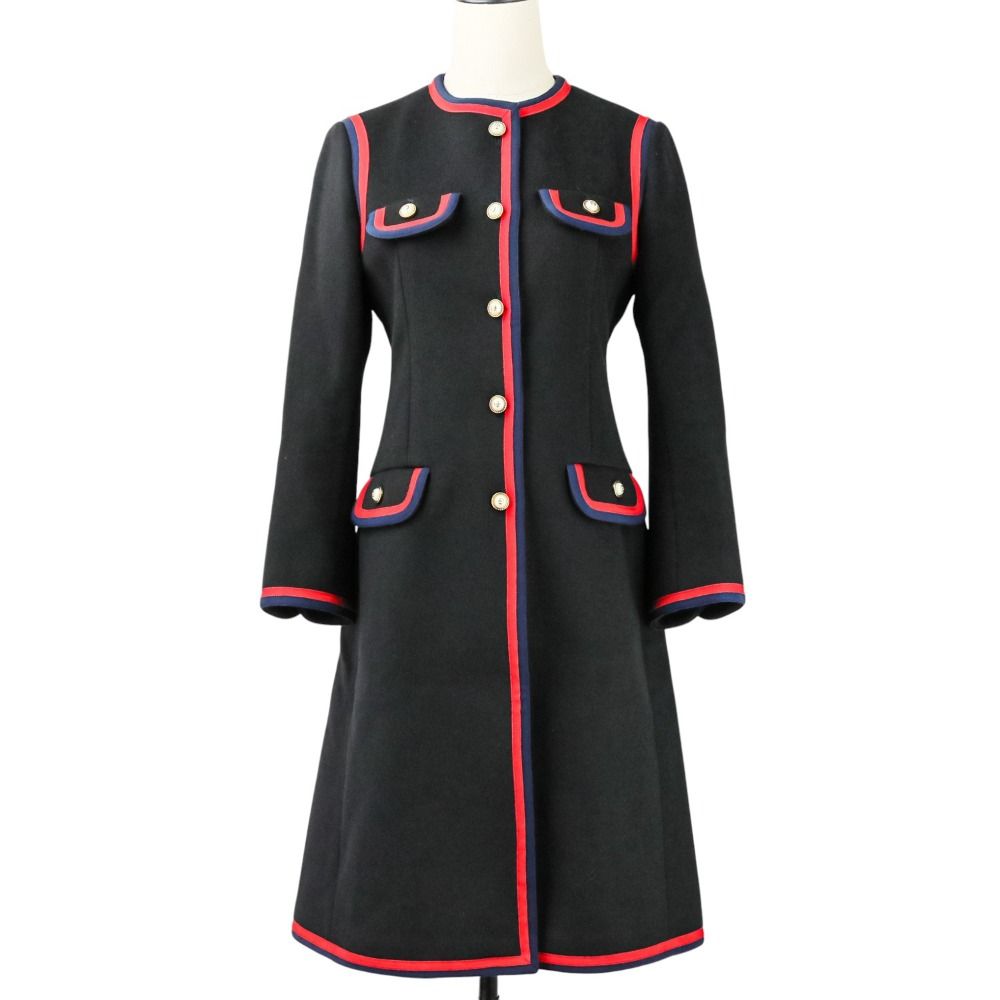 美品 GUCCI グッチ GGパールボタン ウェブライン ノーカラーコート