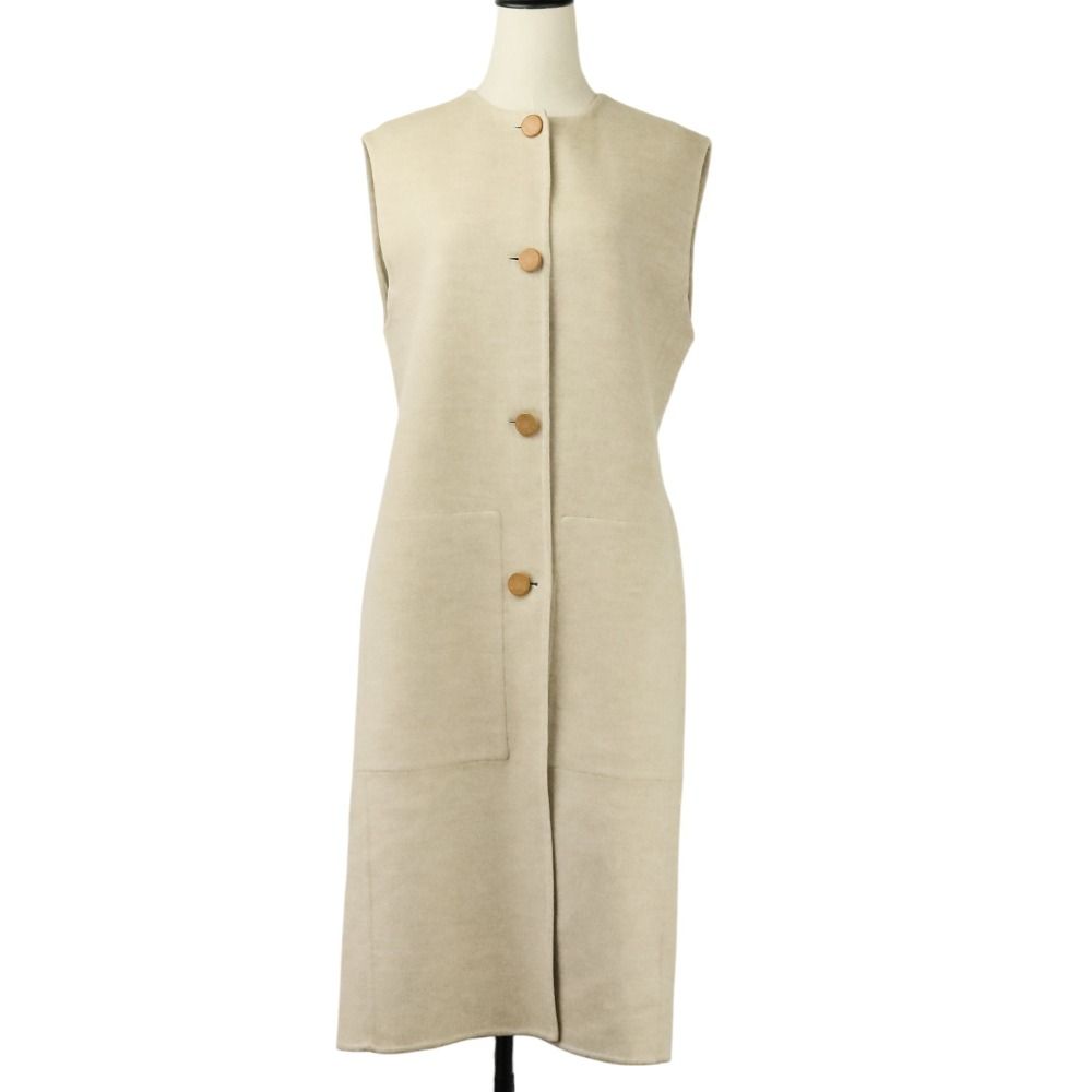 23 AW HERMES エルメス カシミヤ ダブルフェイス ロングジレ ノースリーブコート サイズ40 ベージュ レディース 古着