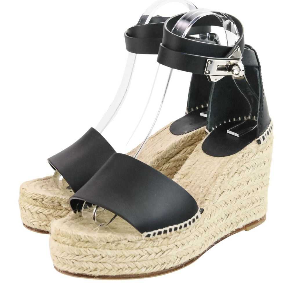 23 SS HERMES エルメス ティポリ ケリー金具 ウェッジソール サンダル サイズ36 cm相当 ブラック ナチュラル レディース 古着