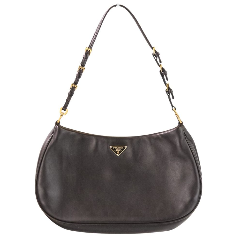 PRADA プラダ ナッパレザー ポーチ ミニハンドバッグ BR 0127 ダークブラウン レディース 古着