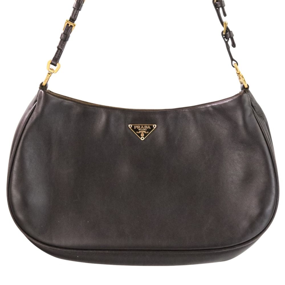 PRADA プラダ ナッパレザー ポーチ ミニハンドバッグ BR 0127 ダークブラウン レディース 古着