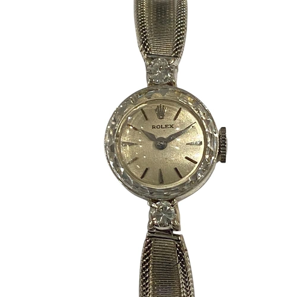 ROLEX ロレックス ヴィンテージ 14 KWG 2 P ダイヤモンド カットガラス 手巻き腕時計 レディースウォッチ ホワイトゴールド レディース 古着