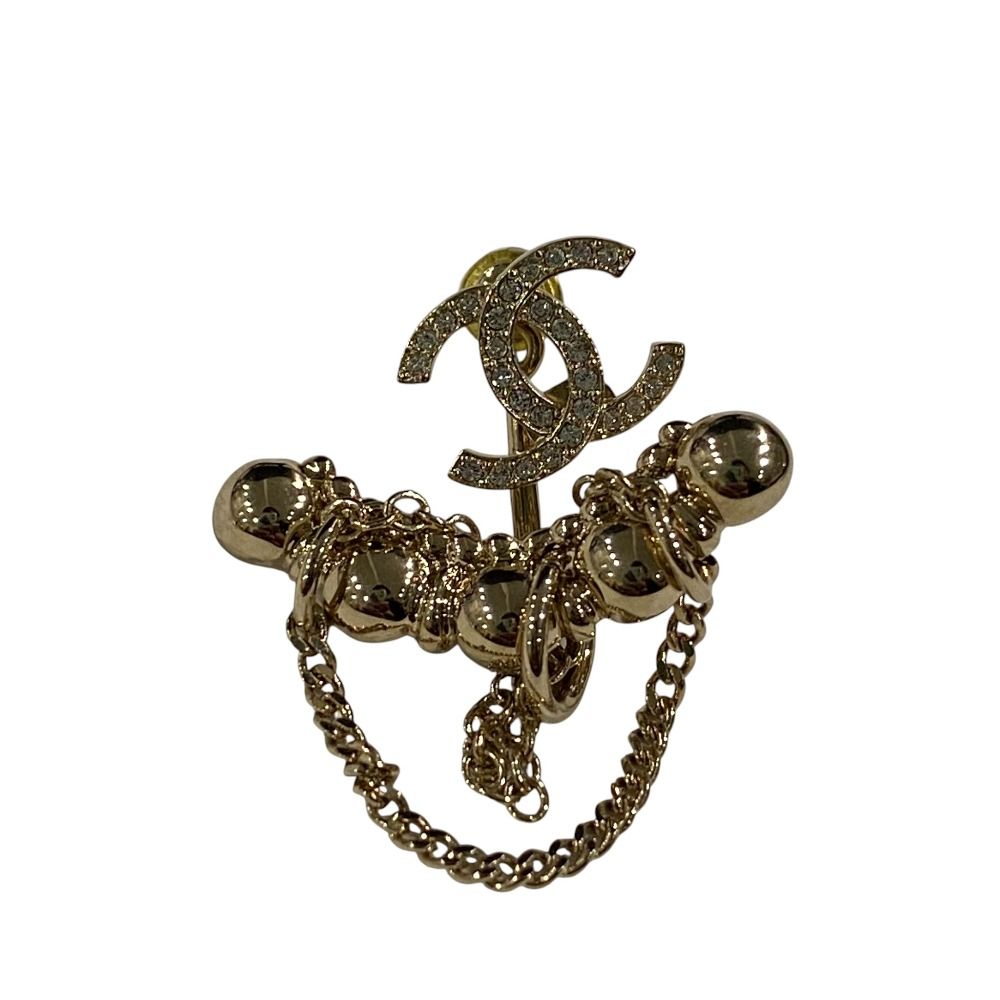 I 22 C CHANEL シャネル ラインストーンココマーク チェーンカフ付き スタッドピアス ゴールド レディース 古着