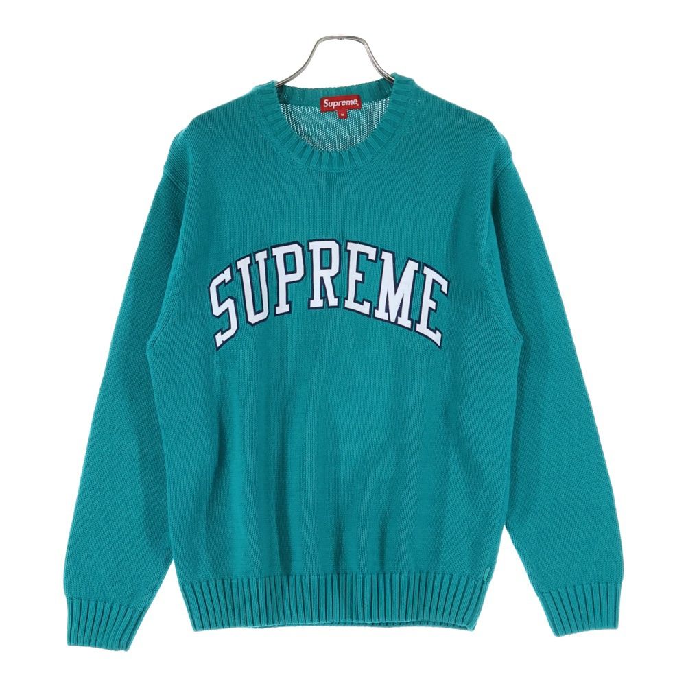 SUPREME (シュプリーム) 16SS Tackle Twill Sweater タックル ツイル ロゴ刺繍 クルーネック プルオーバー 長袖ニット セーター グリーン