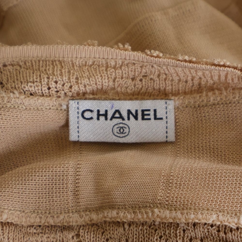 CHANEL 07C シルク100%キャミソール ココマーク レースシアー共布付