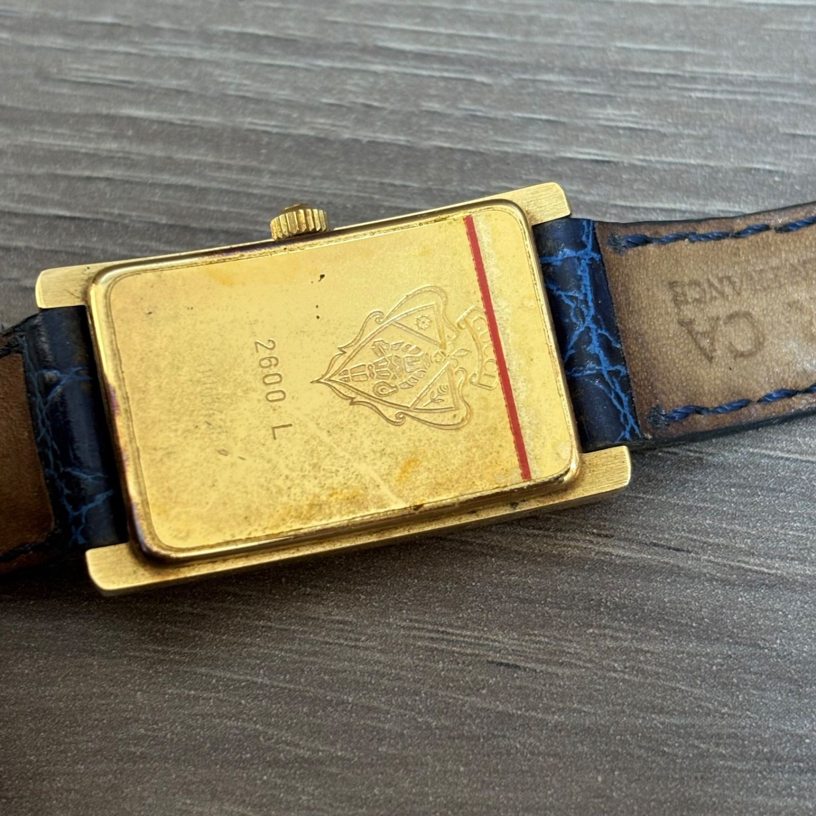 s【売り尽くし】GUCCI グッチレザーベルト 2600L ゴールド 金色 青文字