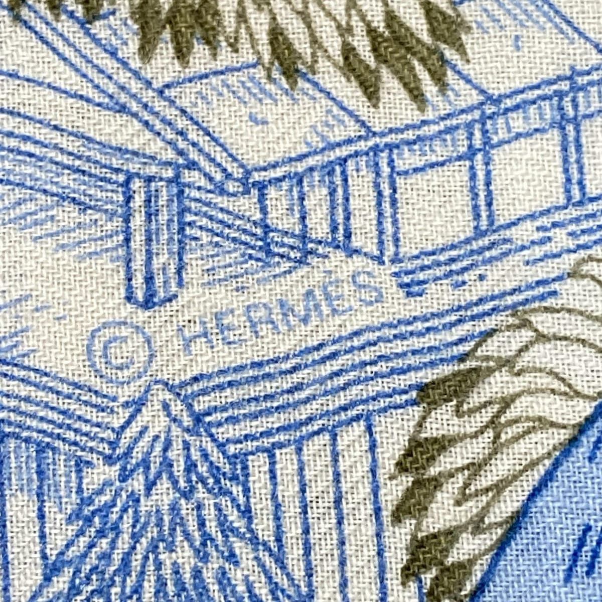 エルメス ストール ショール カレジェアン カレ140 アイボリー×ライトブルー×マルチ Retour a la Nature 自然回帰