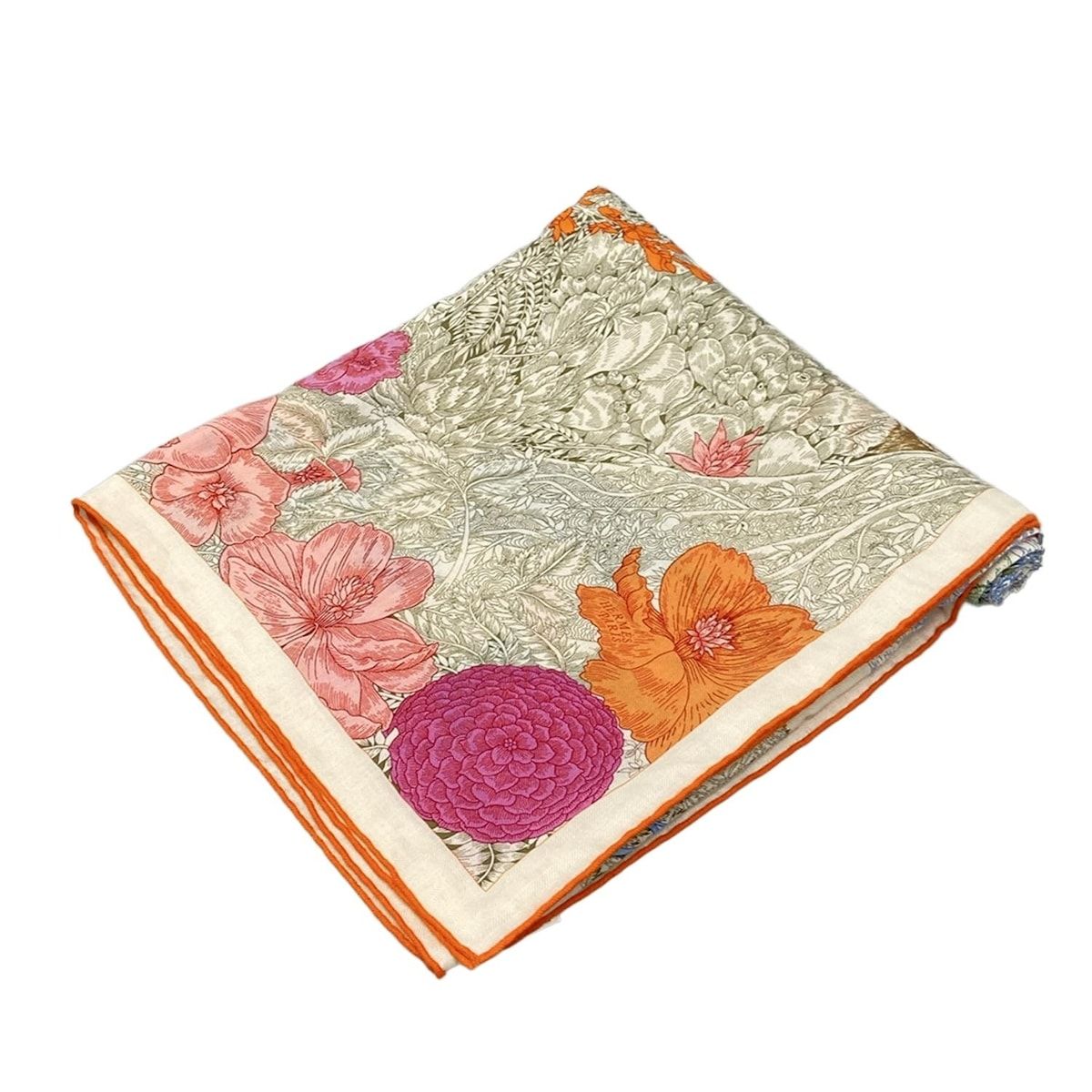 エルメス ストール ショール カレジェアン カレ140 アイボリー×ライトブルー×マルチ Retour a la Nature 自然回帰