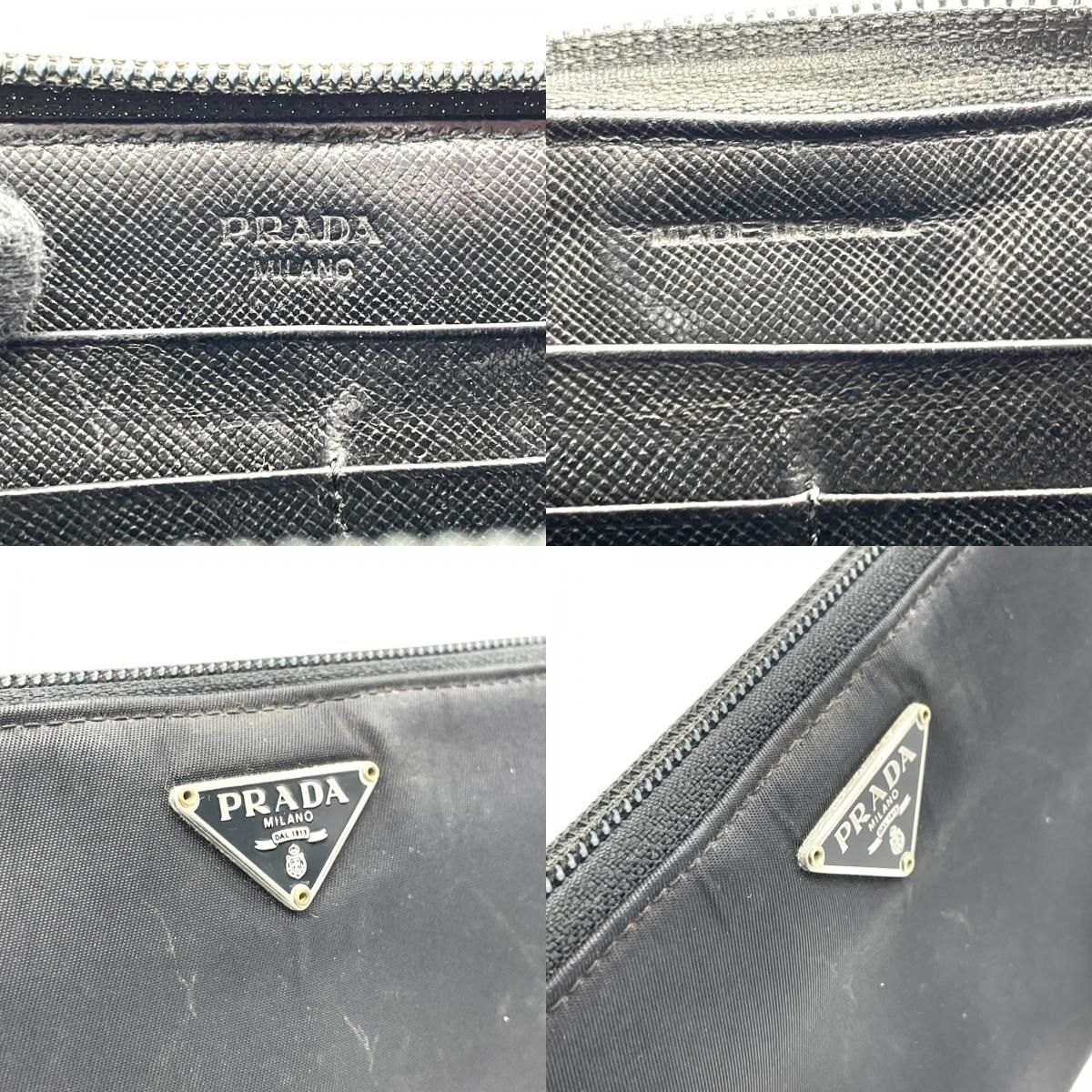 プラダ PRADA 長財布 ブラック 黒 NERO ナイロン レザー ラウンド 