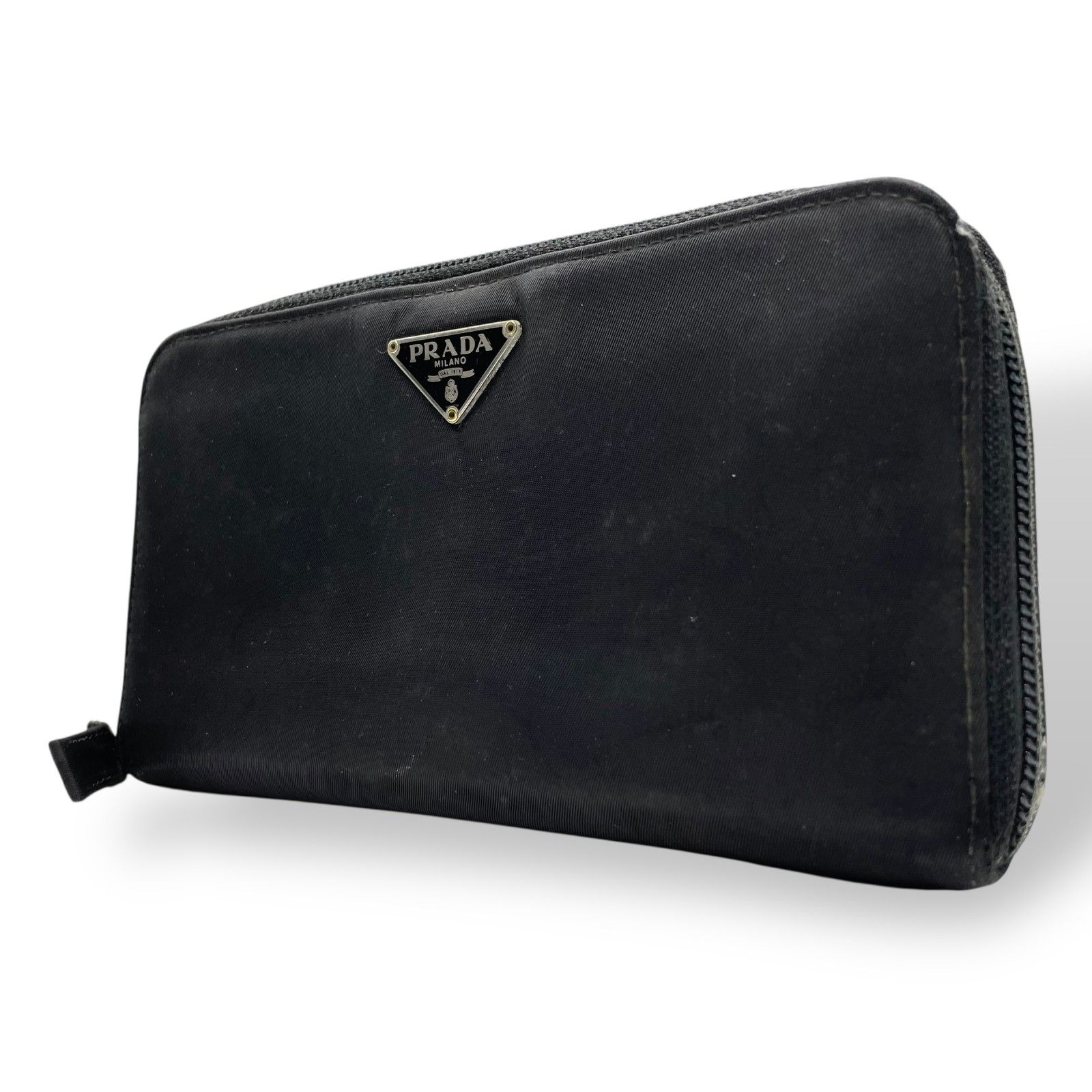 プラダ PRADA 長財布 ブラック 黒 NERO ナイロン レザー ラウンド 