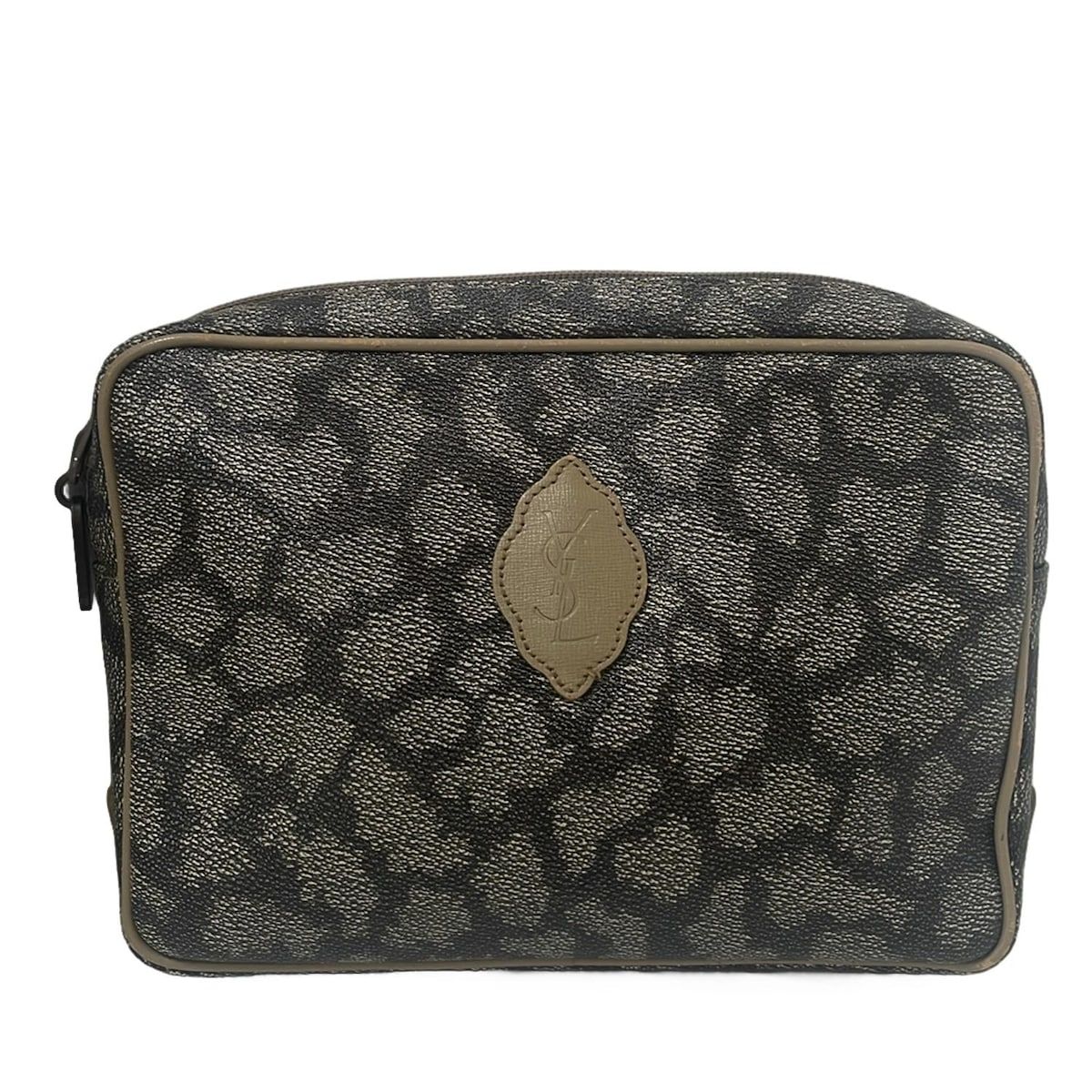 YvesSaintLaurent イヴサンローラン クラッチバッグ - 黒×白×グレーベージュ レザー