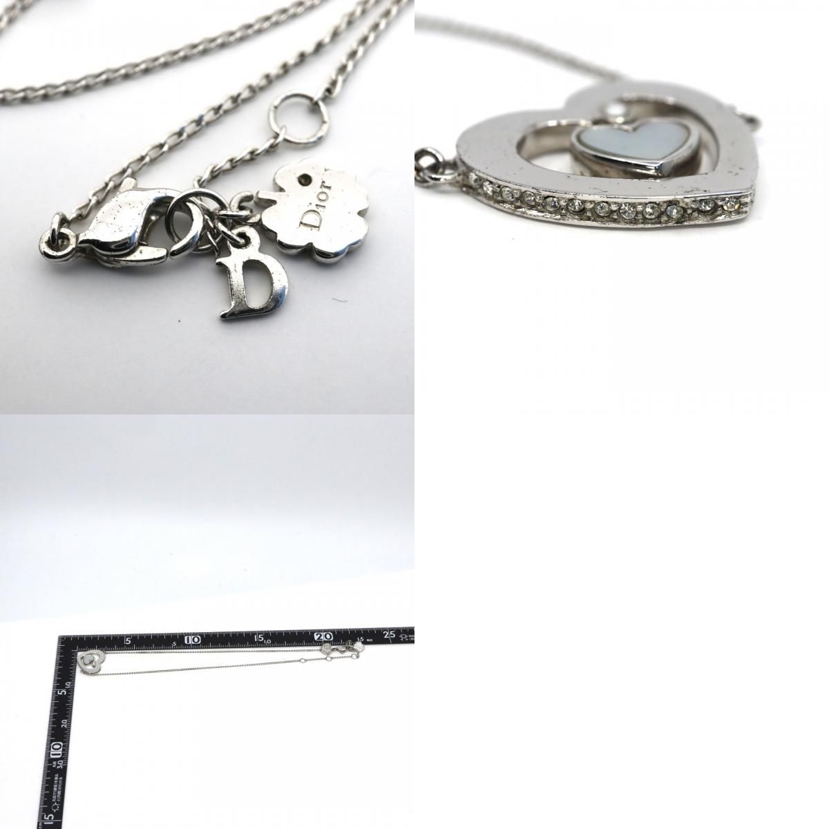 Dior ディオール◇ロゴ シェル ダブルハート ラインストーンネックレス 