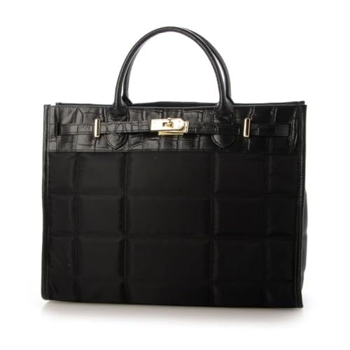 ペルケ ナイロンキルト×クロコ型押し牛革A 42 wayトートバッグ 80-00-00070 レディース BK