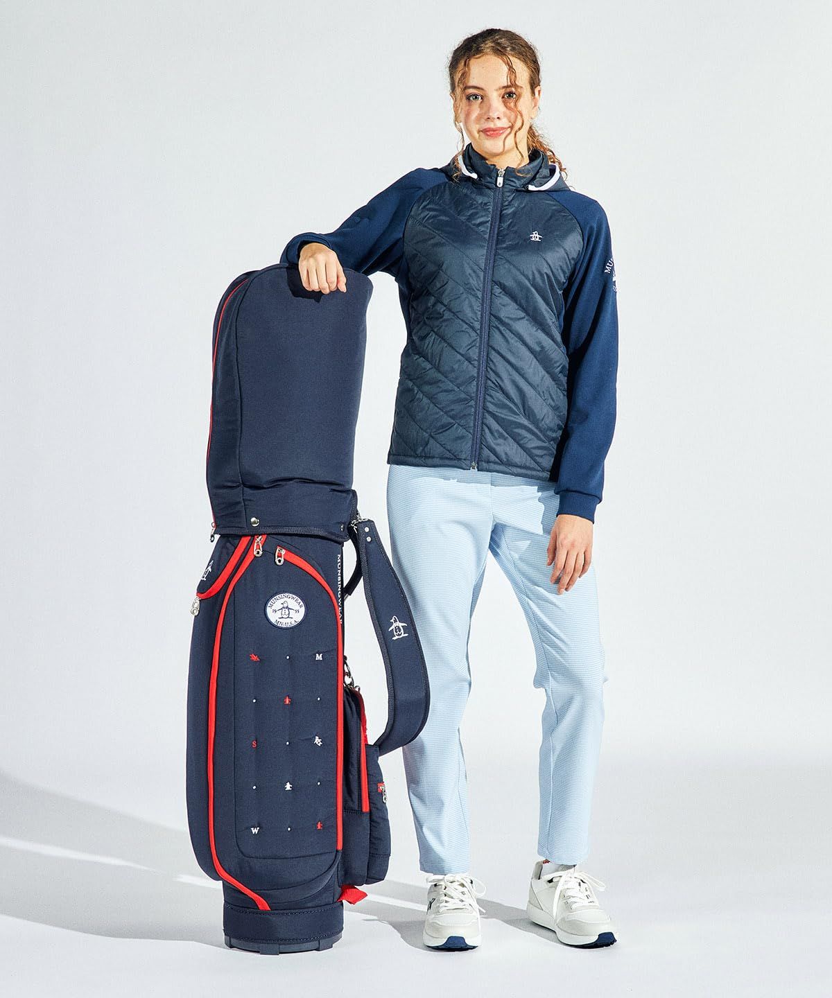 マンシングウェア ブルゾン フルジップ フード脱着 ワンポイント 羽織 防風 ストレッチ ゴルフ レディース NV 00 ネイビー