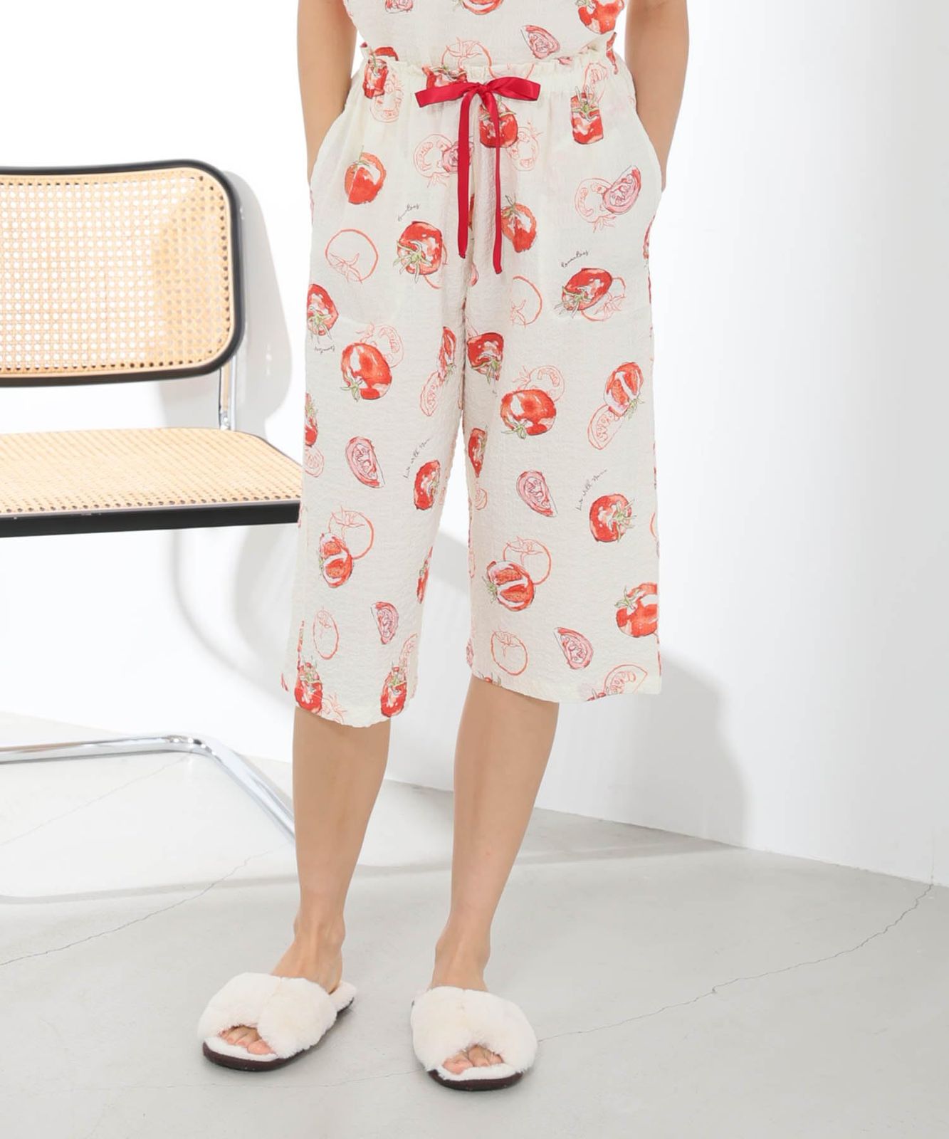  ナルエー パジャマセット シャーリングボイルトマトセットアップ レディース レッド その他 フェイスケア