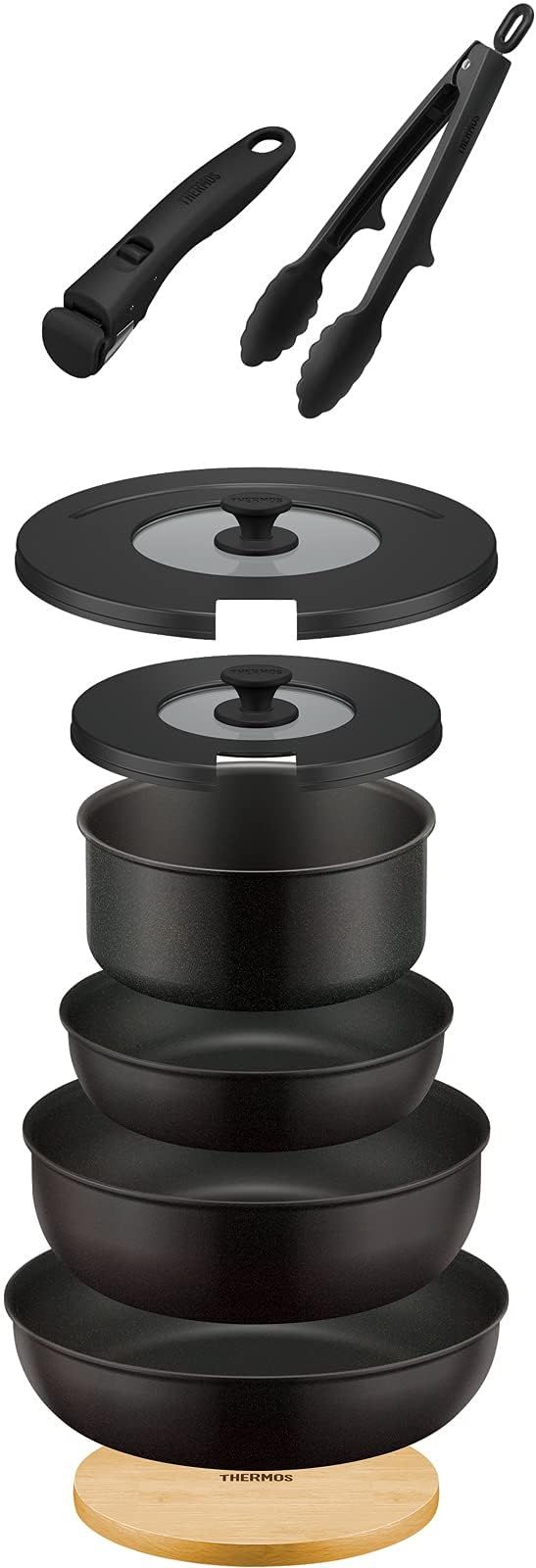 サーモス デュラブルシリーズ 取っ手のとれるフライパン9点セットAA IH対応 ブラック KSA-9 A BK