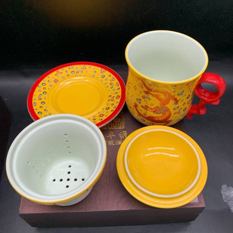 X306 永丰源（Yong Feng Yuan）活瓷（LIVEN CHINA）茶漉し・蓋・受け皿