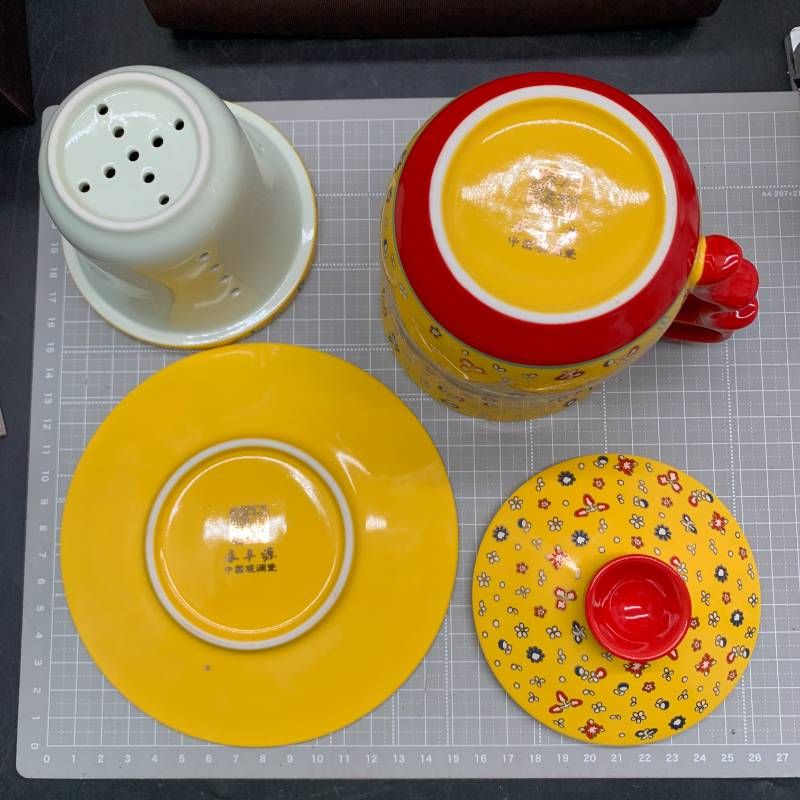 X306 永丰源（Yong Feng Yuan）活瓷（LIVEN CHINA）茶漉し・蓋・受け皿