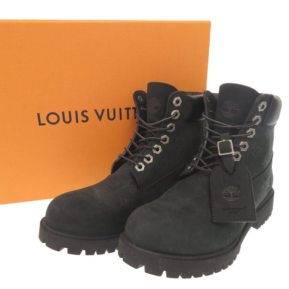 ルイ ヴィトン Timberland 6 IN アンクルブーツ サイズ7 ヌバックレザー レザー ブラック ブーツ 黒 LV 1896 LOUIS VUITTON メンズ
