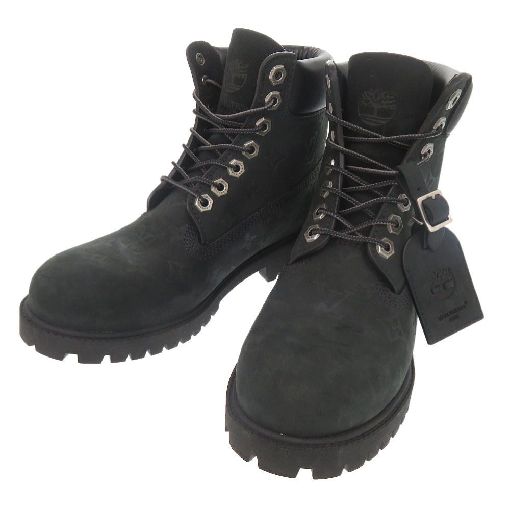 ルイ ヴィトン Timberland 6 IN アンクルブーツ サイズ7 ヌバックレザー レザー ブラック ブーツ 黒 LV 1896 LOUIS VUITTON メンズ