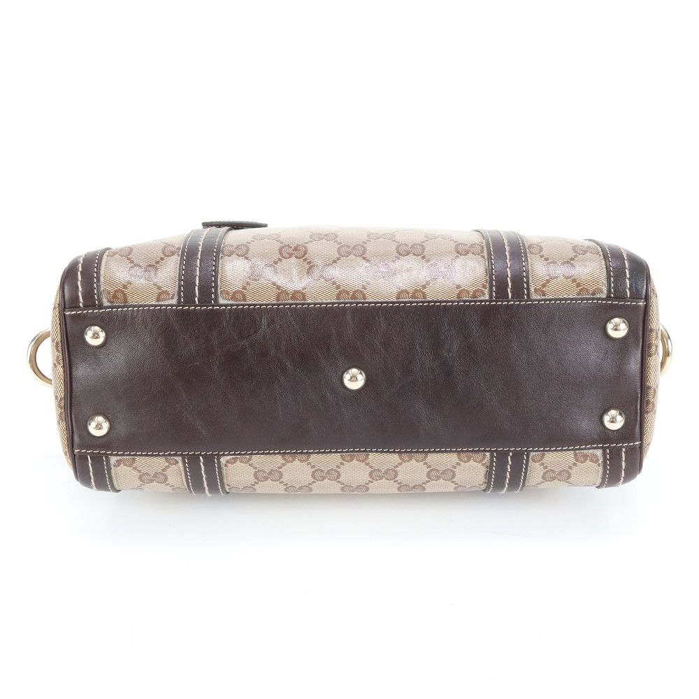 グッチ ドゥケッサ ミニボストン GGクリスタル GG柄 金具 ヒステリア 茶色 美品 グッチ GGクリスタル ドゥケッサ ミニ ボストン 181487 レザー