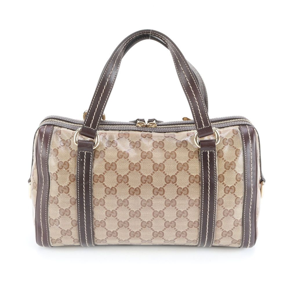 グッチ ドゥケッサ ミニボストン GGクリスタル GG柄 金具 ヒステリア 茶色 美品 グッチ GGクリスタル ドゥケッサ ミニ ボストン 181487 レザー