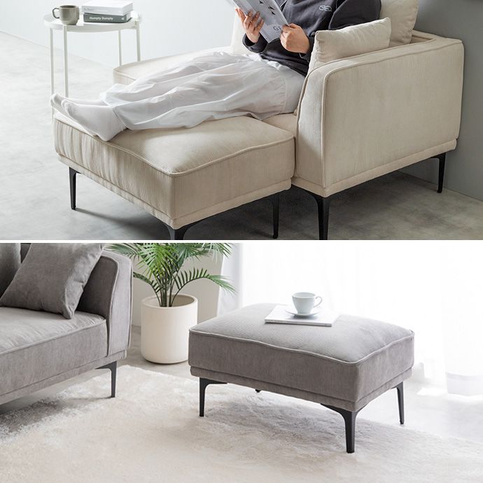  2人掛けソファ カウチソファ ソファー オットマン ローソファクッション付き コーデュロイ コンパクト 2点セット スツール リビングソファ 省スペース L字型 幅130cmソファ 2人掛け 3人掛けソファ ソファ ソファベッド