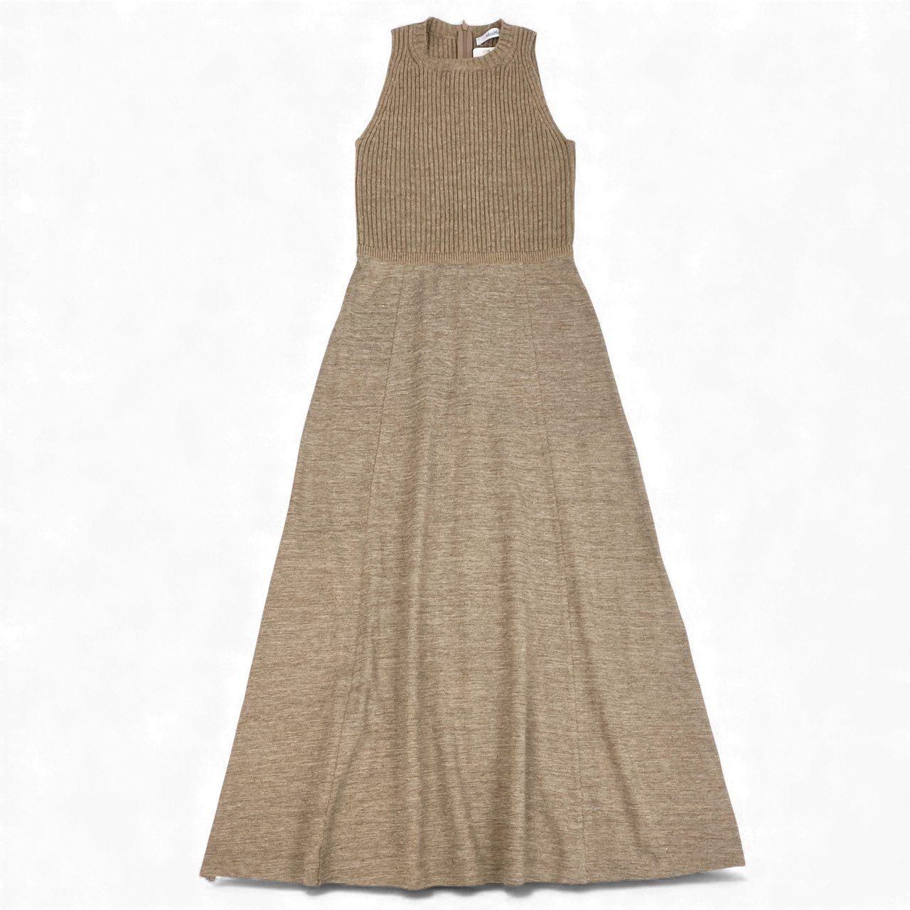 1 L 12 MaxMara マックスマーラ ニットワンピース ロングワンピース ノースリーブ フ 切替 定価145000 ベージュ レディースk 02 i
