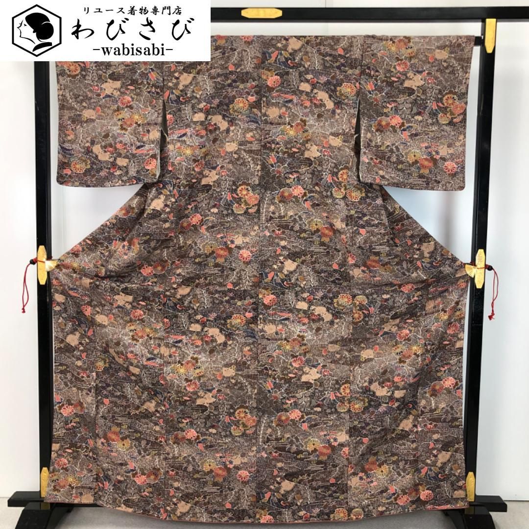 小紋 美しい辻が花模様 金彩 鼠色 しつけ糸 トールサイズ K-5621