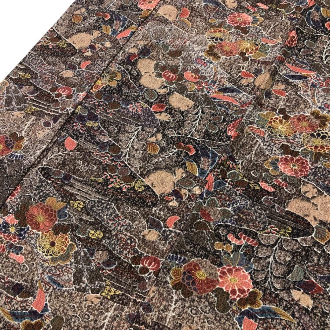 小紋 美しい辻が花模様 金彩 鼠色 しつけ糸 トールサイズ K-5621