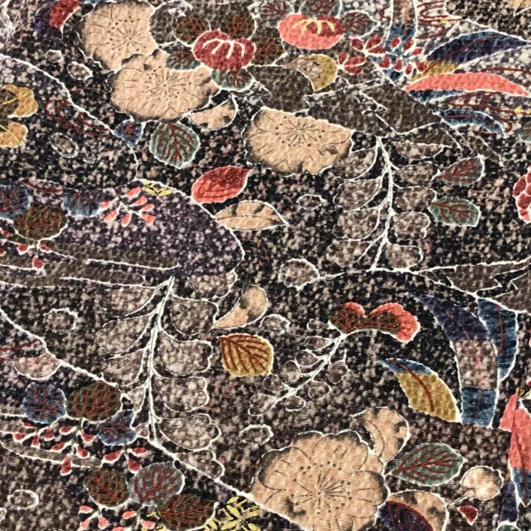 小紋 美しい辻が花模様 金彩 鼠色 しつけ糸 トールサイズ K-5621 小紋 美しい辻が花模様 金彩 鼠色 しつけ糸 トールサイズ K-5621