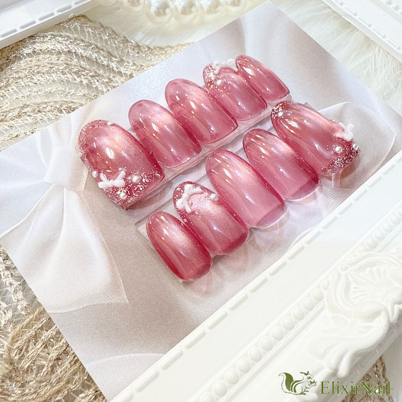 現品】ネイルチップ ピンク マグネット リボン - メルカリ