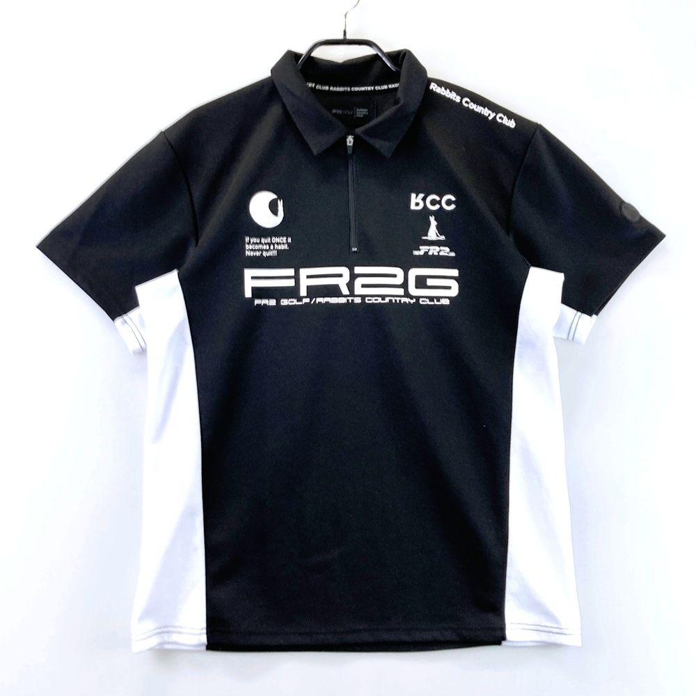 サイズ L FR 2 GOLF エフアールツーゴルフ ハーフジップ 半袖ポロシャツ ブラック系 ゴルフウェア メンズ ストスト